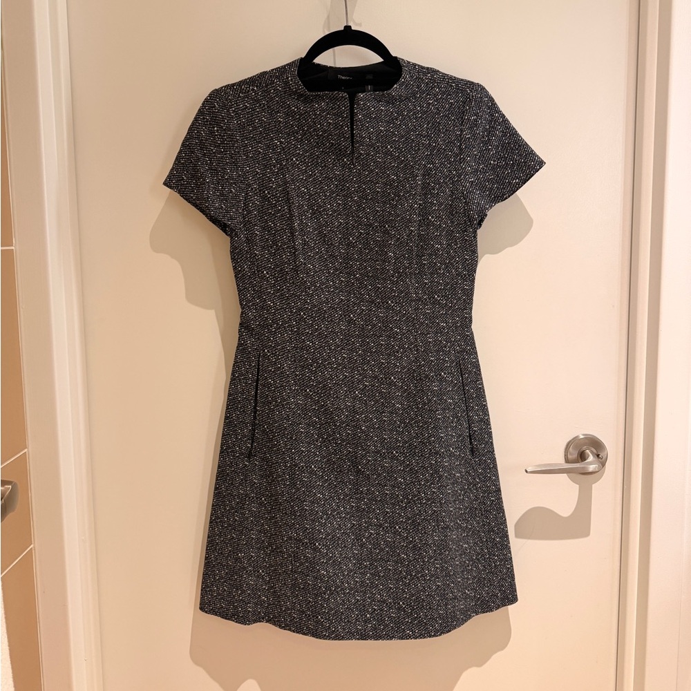 Theory Black Flecked Short Sleeve Dress